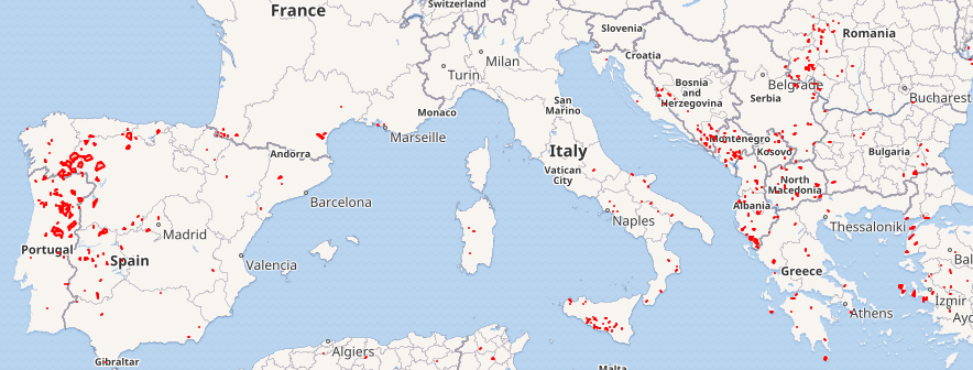 Una mappa dei fenomeni metereologici estremi in Europa
